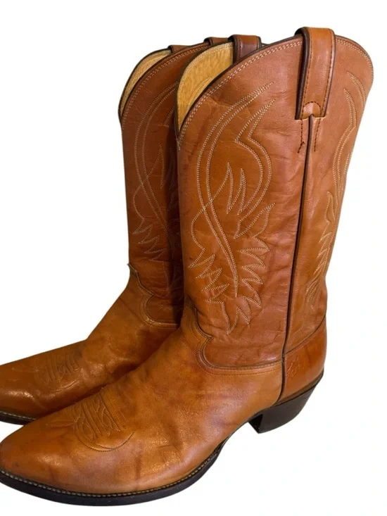 Men’s Justin Leather Cowboy Boots, Size 16D, Made in USA, Western, Vintage Tan - Picture 3 of 16